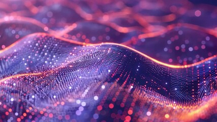 Wall Mural - Vivid digital abstract waveform with neon and cyber grid design, symbolizing advanced technology and trends.