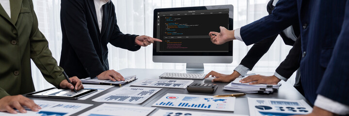 Software development programming on computer screen for brisk application and program coding