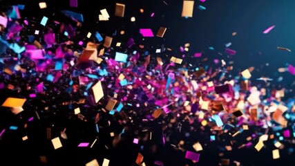 Colorful confetti exploding on a black background