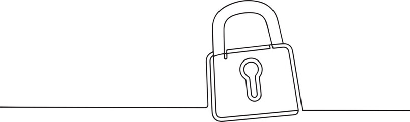 Padlock one continuous line art, Vector illustration, One line art, Line art graphic style