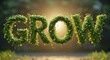 © Ozi - The word 'GROW' is spelled out with green vines and small white flowers, symbolizing growth.