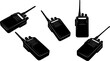 © Body - Five black walkie talkie radio communication devices shown in silhouette against a white background