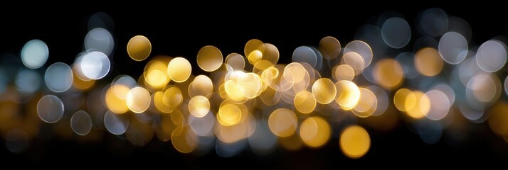 Abstract golden and silver bokeh light effect with black background