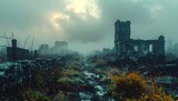 Post Apocalyptic Ruins Landscape Gloomy Atmosphere.
