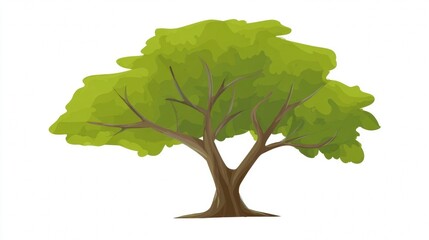 Oak tree silhouette with green leaves isolated on a white background for a nature-inspired design