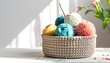 © jaya - Colorful yarn balls in a crocheted basket