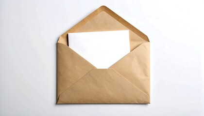 Elegant brown kraft envelope with blank white card, minimalistic design