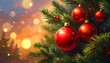 © Wisnu - Festive christmas tree adorned with shiny ornaments against a bokeh backdrop