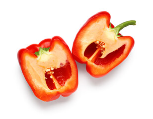 Wall Mural - halves of red bell pepper on white background