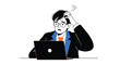 © Budi Studio - Confused businessman scratching head over laptop, struggling with complex problem or deadline