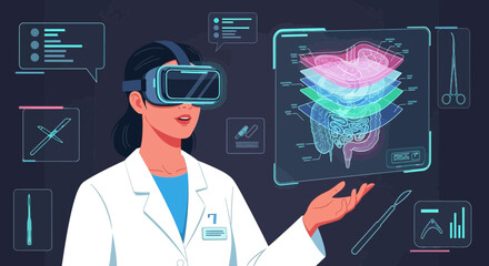 Female doctor using virtual reality for diagnosis and surgery planning innovation healthcare