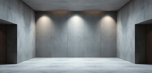 Wall Mural - Empty gray wall in minimalist hall, smooth texture, subtle light, interior, bright