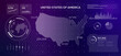 © bakhtiarzein - High-tech digital dashboard featuring a map of the United States illustration complete with data widgets and infographics visualizing American business trends market data
