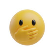 © Tahamina - Yellow smiley face emoji with hand covering mouth 3d render illustration for communication concepts  - 3d render illustration