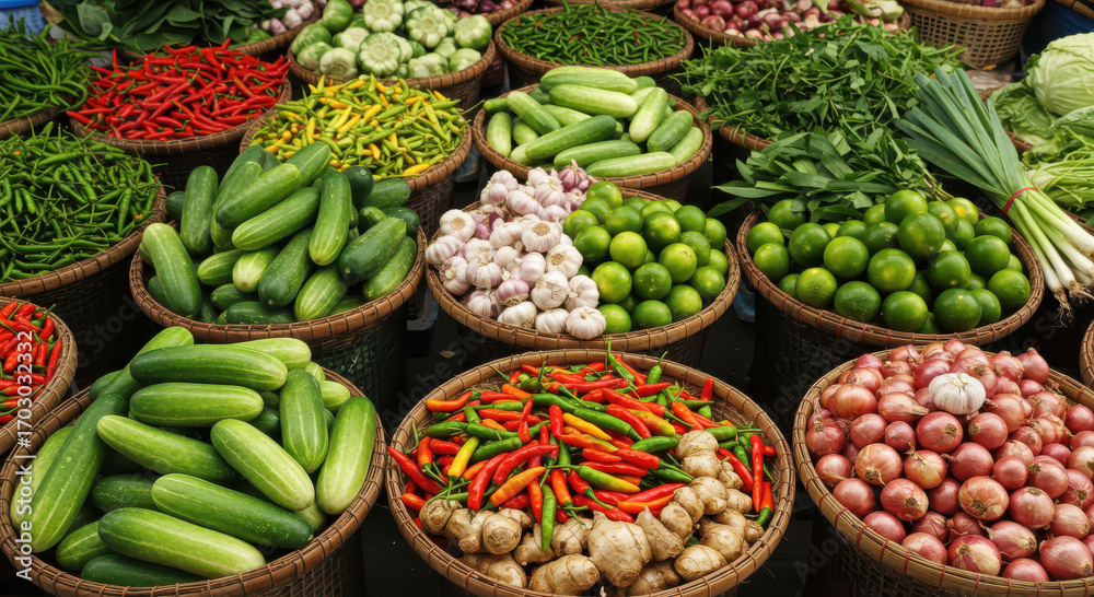 Abundant Variety of Fresh Vegetables at a Market Stall Stock Photo ...