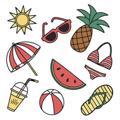 Summer beach vacation doodles illustration