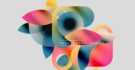 Wall Mural - Abstract floral shapes overlap, creating vibrant color blends. Modern design elements suggest fluidity, energy, dynamism. Background is light gray.