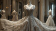 © Lisa - The evening gown on the mannequin, adorned with intricate lace and flowing layers, epitomizes luxury and grace,