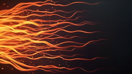 Wall Mural - The image showcases a dynamic pattern of fiery orange lines and points of light that gradually fade into a dark background, creating a sense of movement.
