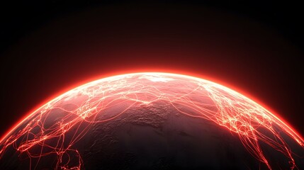 Wall Mural - a stylized view of earth with a red glow and network connections illuminating the surface against an