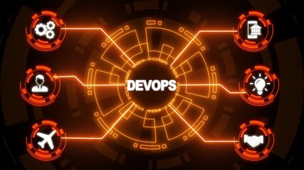 Neon DevOps Methodology Development Operations agil programming technology concept.