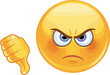 © Mehebub Creatives - Angry emoji showing thumbs down hand gesture, flat vector illustration of disapproval, cartoon emoticon, mad face, negative expression design