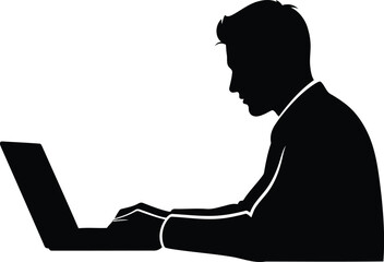Silhouette businessman working typing laptop computer typing business professional silhouette icon digital technology connection vector