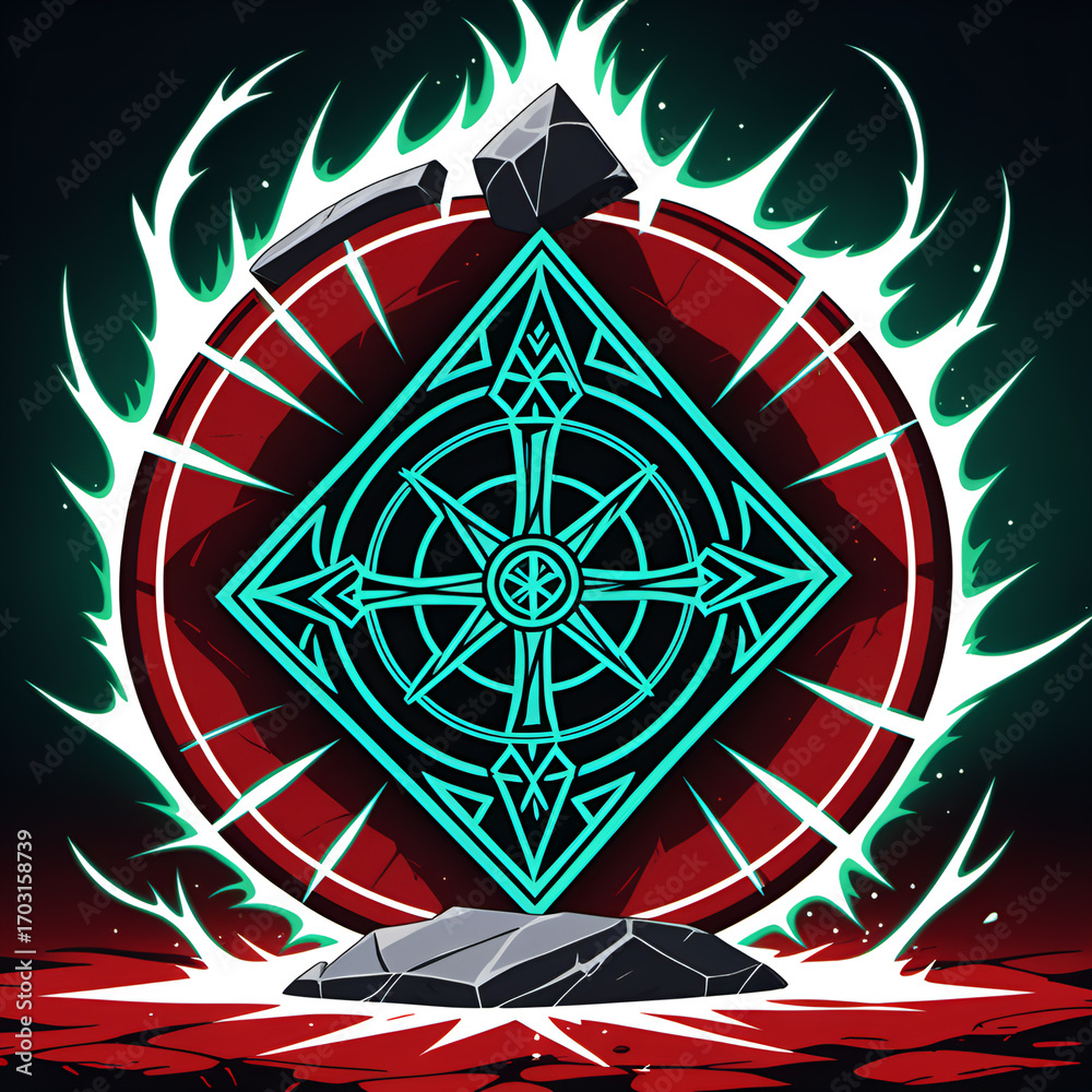 8 Elemental Code Using Compass Mysterious glowing compass symbol with ancient runes and elemental ...