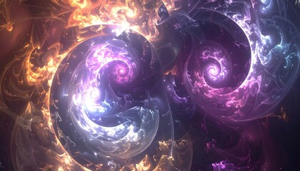 Wall Mural - Abstract Cosmic Swirl of Fractals in Gold and Blue Hues with Galaxy Theme