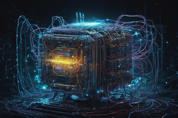 Wall Mural - Quantum Neural Core. Generative AI.