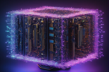 Wall Mural - Holographic Data Cube. Generative AI.