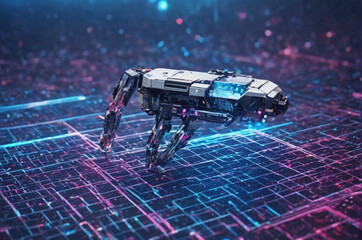 Wall Mural - Futuristic Cyber Dog in Digital Grid. Generative AI. 