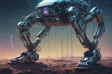 Wall Mural - Cybernetic Quadruped on Alien Terrain. Generative AI. 