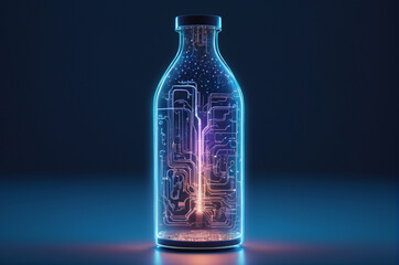 Wall Mural - Digital Circuit in a Bottle. Generative AI.