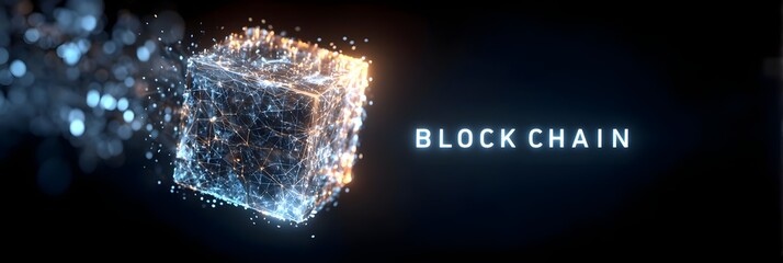 Block chain concept with security, text, abstract