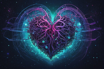 Wall Mural - Cosmic Neural Heart. Generative AI. 