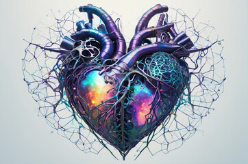 Wall Mural - Galactic Cyber Heart. Generative AI.