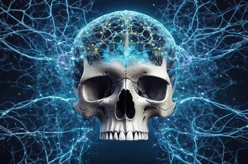 Wall Mural - Neural Skull Network. Generative AI. 
