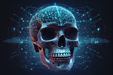 Wall Mural - Digital Neural Skull. Generative AI. 