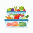 © Boedie - Organized meal prep containers filled with fresh vegetables, fruit, and salmon for a healthy diet concept