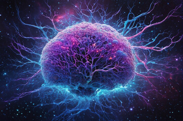Wall Mural - Cosmic Neural Brain. Generative AI.