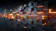 © DOUGLAS - Abstract firewall wall with glowing edges, digital security, futuristic technology, dark background, orange light, cyber protection