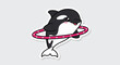 © krisnanto - Cute cartoon killer whale playing with a hula hoop, sticker illustration of an orca