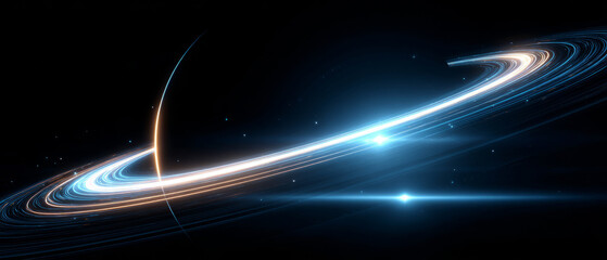 Wall Mural - Abstract glowing circular ring with bright starburst effect and sparkling particles on dark background