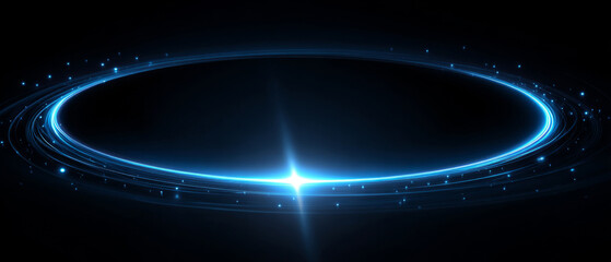 Wall Mural - Abstract glowing circular ring with bright starburst effect and sparkling particles on dark background