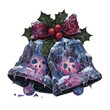 © Pavlinka - Two Christmas Bells Decorated with Berries, Bow, Holly Leaves, and Snowflakes in a Watercolor Style