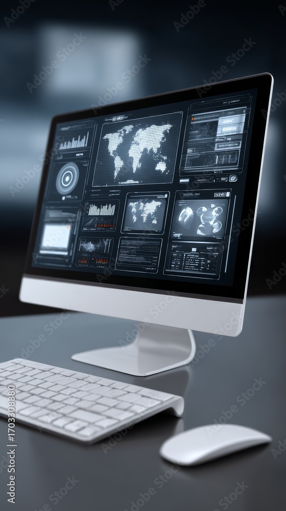 Streamlined Monitor Modern workspace essentials, streamlined computer monitor and ergonomic ...
