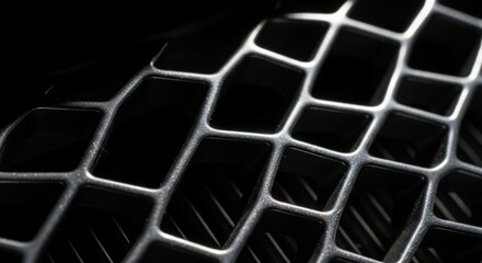 Macro close-up of a cellular structure or mesh pattern with glowing white lines on a