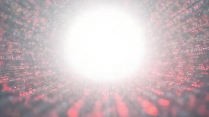 Abstract data stream with bright light emerging from digital tunnel background
