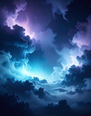 Wall Mural - Dramatic Cloudscape with Electric Blue and Purple Lighting in a Night Sky